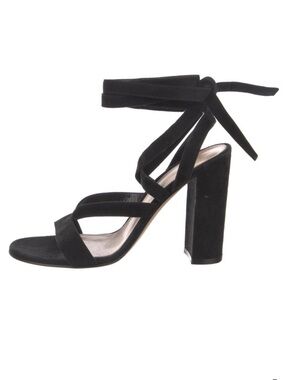 Gianvito Rossi Black Suede Wrap-Ankle Block Heels